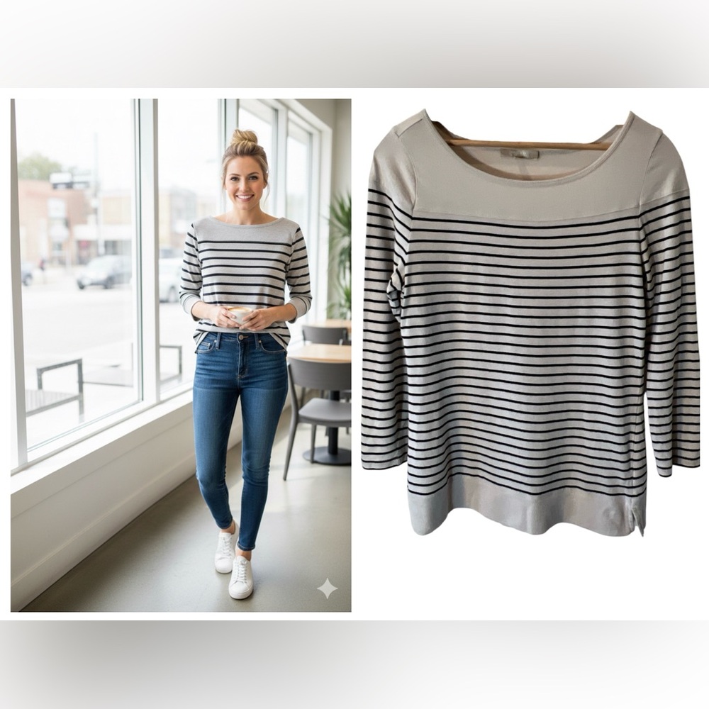 Joan Vass Striped Long Sleeve Top